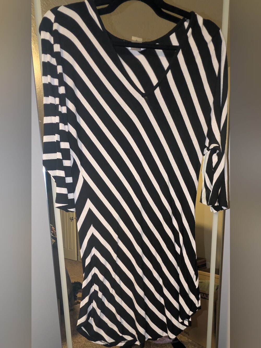 Black & White Striped V-Neck Women’s Dress/TOP